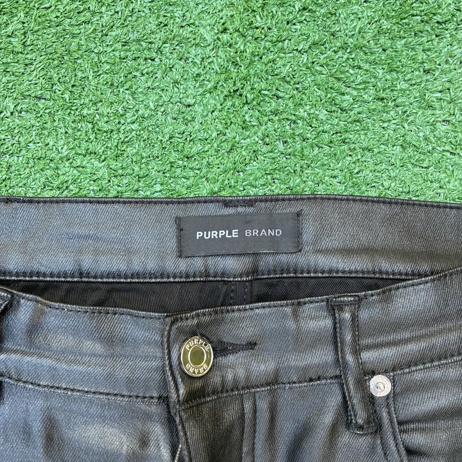 Purple Brand P004 Wax Coated Designer Cargo Jeans Button Fly Sz 33×32