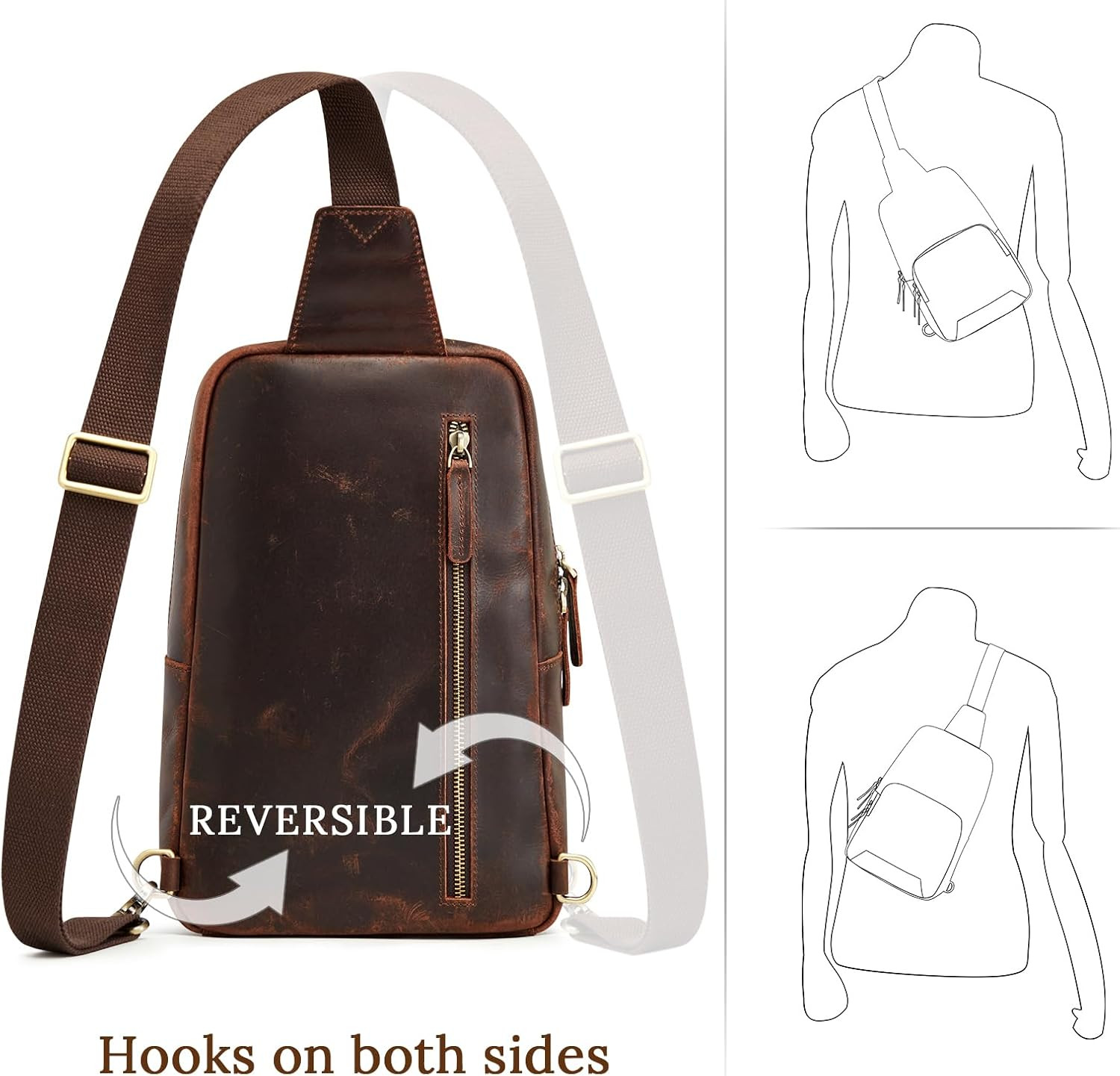 Sling Bag for Men Women RFID Blocking Genuine Leather Crossbody Shoulder Bag Bac