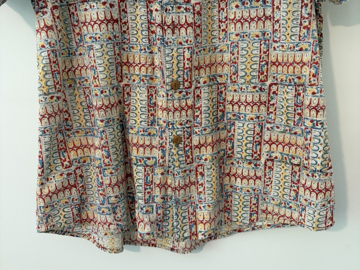 Vintage Orvis Shirt Men’s Size Large Geometric Fly Fishing Top Short Sleeve