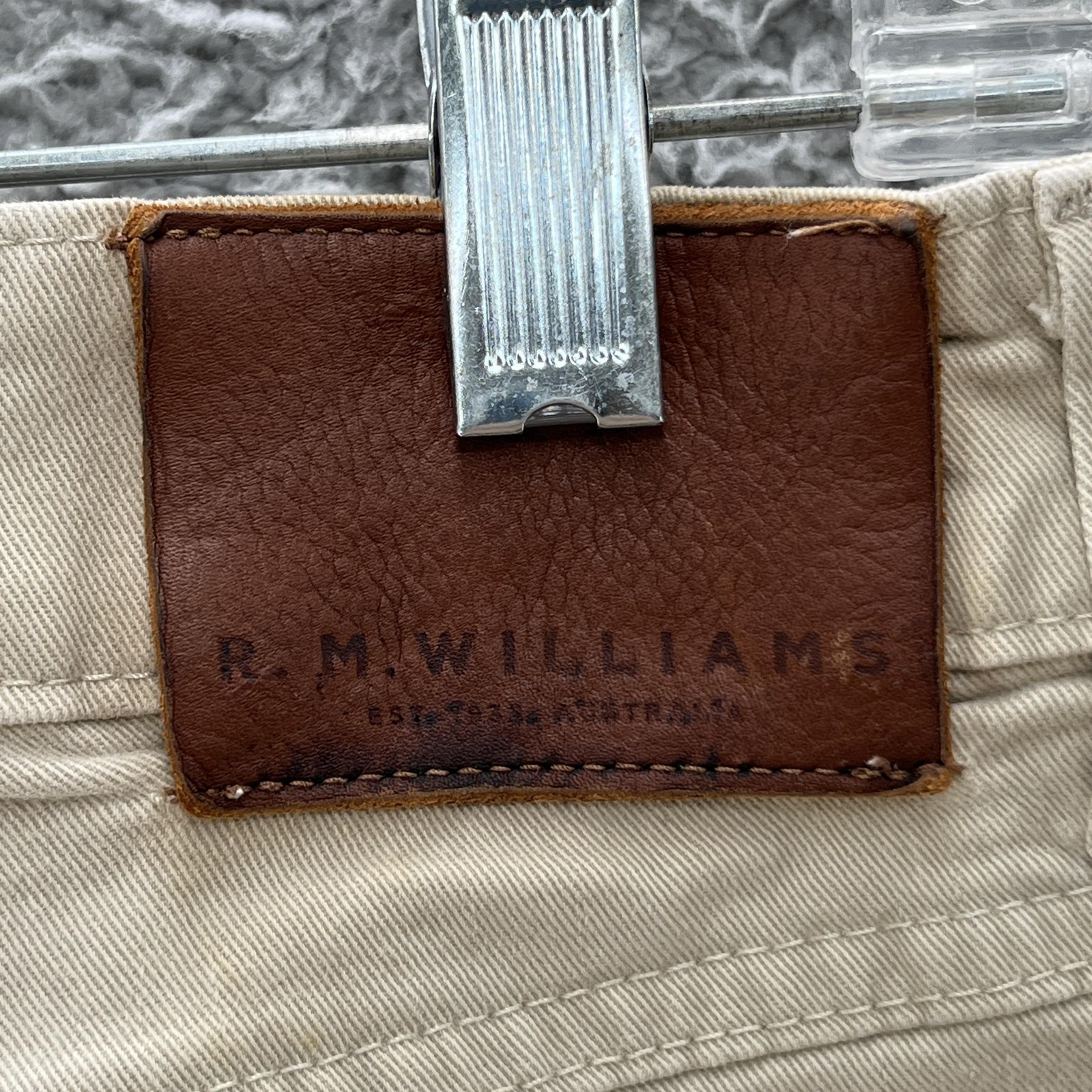 R M Williams Jeans Mens 30X31 Beige Stretch Cotton Straight Leg Made Australia