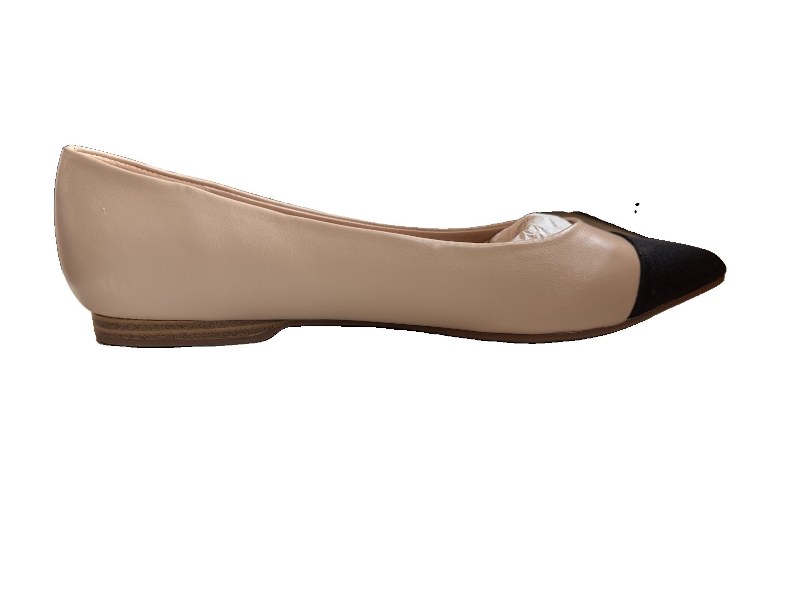 DREAM PAIRS Beige/Black Colorblock Cap Toe Pointed Flats Slip-On US 8.5