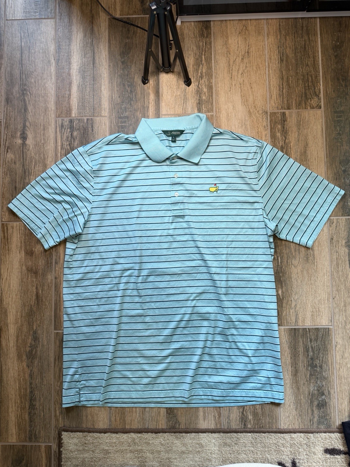Masters Collection Men’s XL Blue Striped Golf Polo Embroidered Logo Easy Care