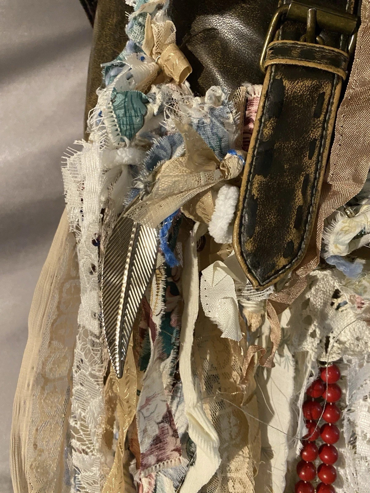 BOHO FRINGE ROMANTIC REWORKED SHABBY BAG PURSE Tapestry Funky Upcycled HIPPY