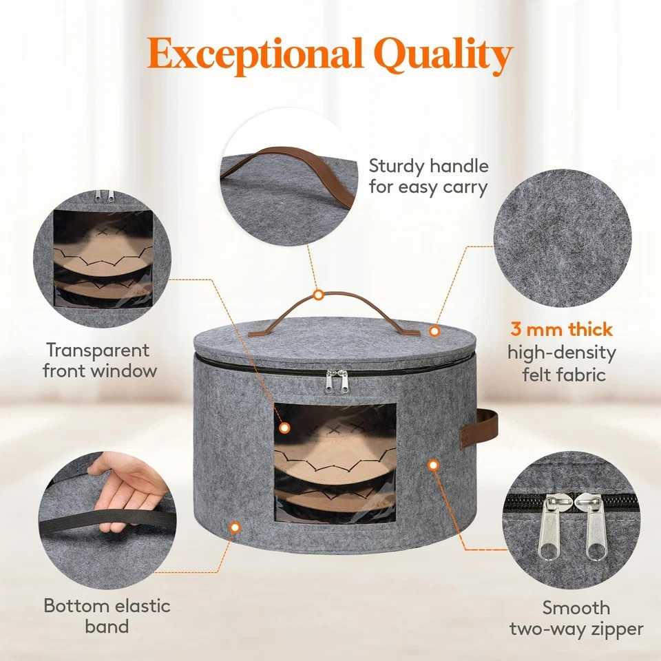 Lifewit Round Cowboy Hat Box for 7 Caps, Large Felt 16.54×16.54×10.63IN, Gray