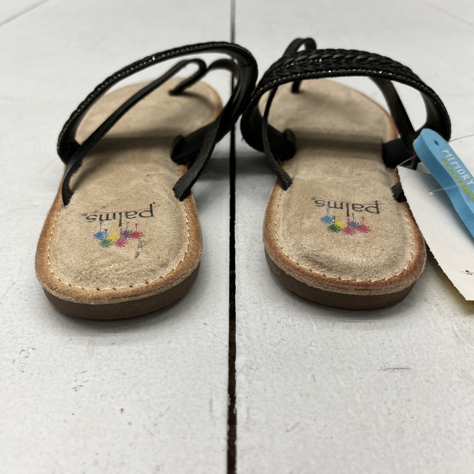 Palms Black Thong Strap Sandal Rhinestone Memory Foam Footbed Women’s Size 8