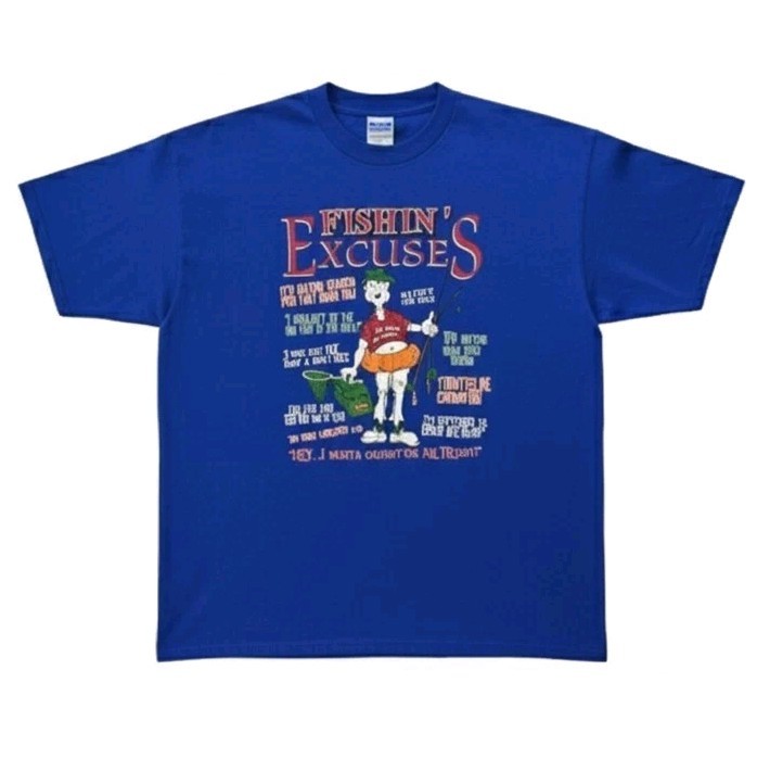 Vintage “Fishin’ Excuses” Fishing Humor Blue Tultex T-Shirt Size XL