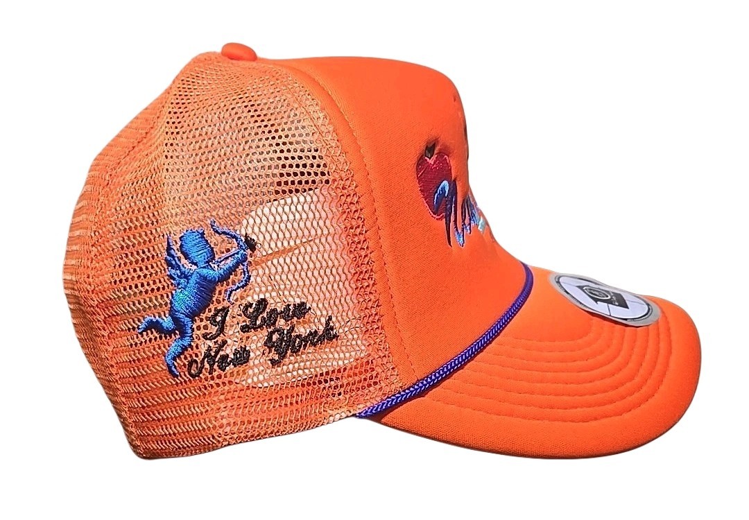 Fresh Custom Embroidery New York City Series Orange Blue Trucker Hat Snapback