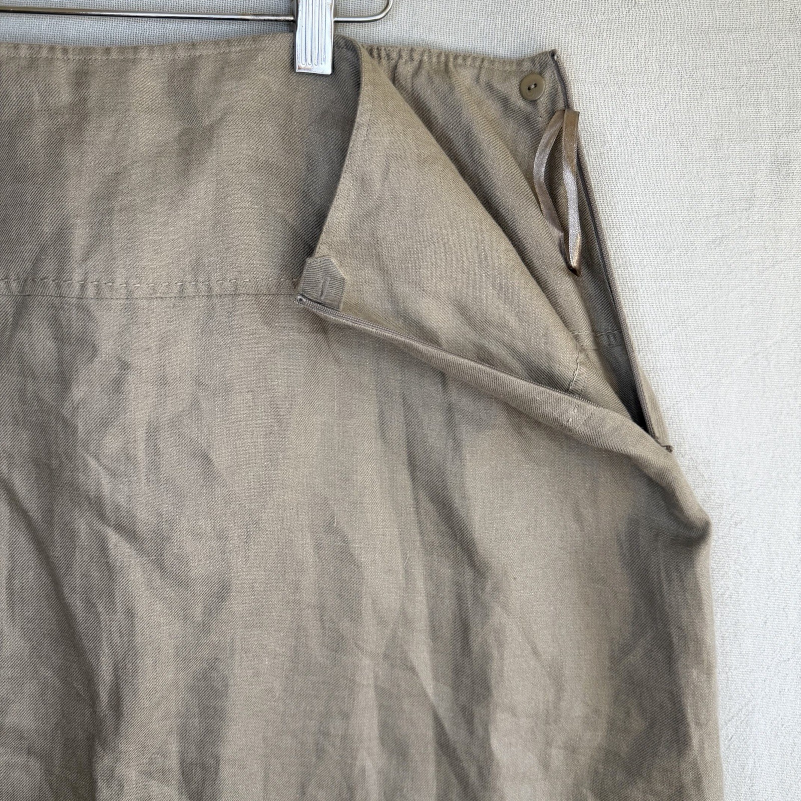 Eileen Fisher Skirt 2X Brown Washed Linen Twill NWT Midi Angled Yoke Zip A Line