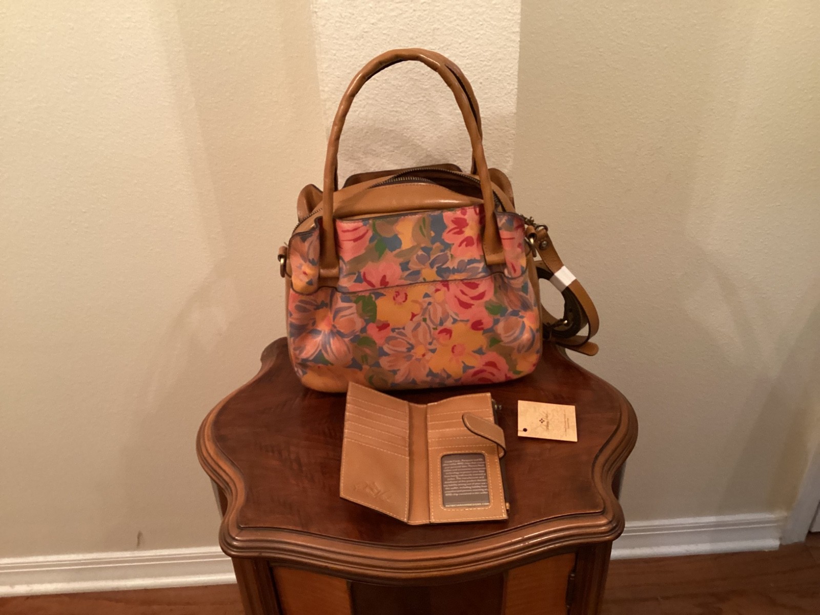 NWT PATRICIA NASH Ashford Leather Crossbdy Satchel Citrus Rose/Matching Wallet