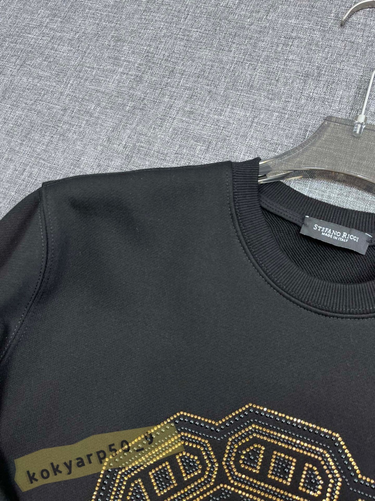 Stefano Ricci 3D Embroidered Logo Black Men’s Casual Round-Neck Sweatshirt