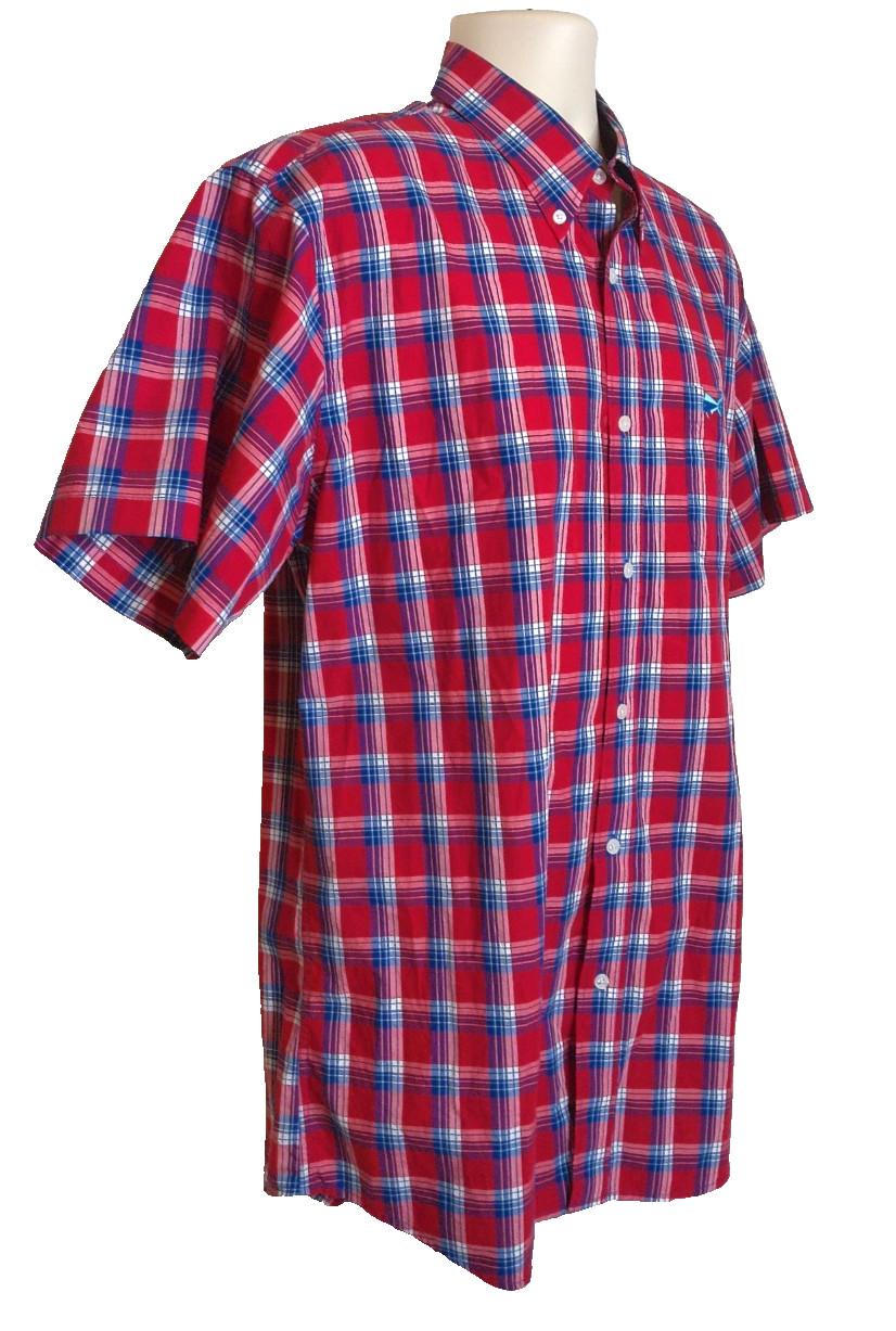 Southern Lure Red Navy Plaid Button Up Men’s Button Up Shirt size Large