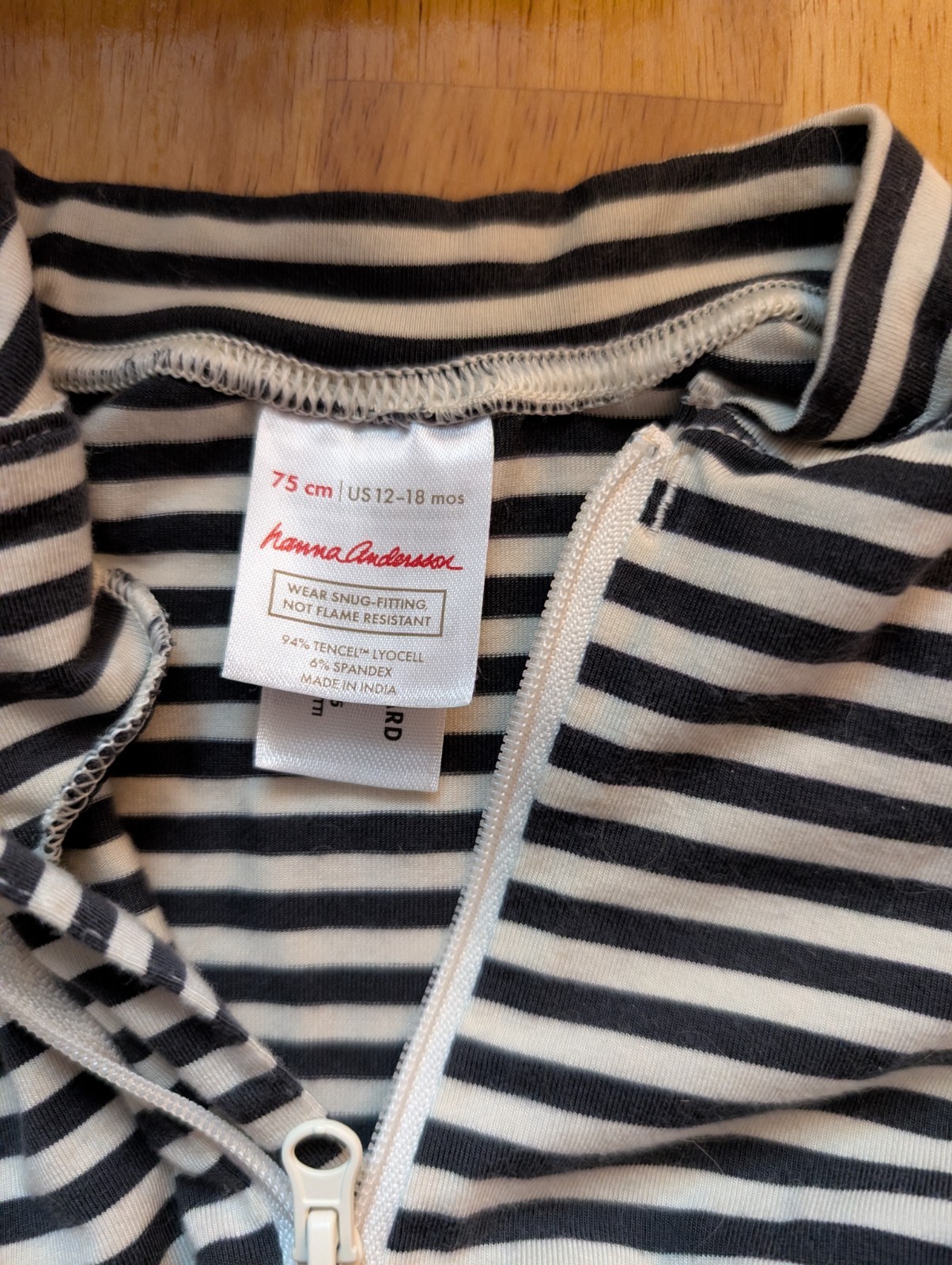 Hanna Andersson Black Stripe HannaSoft Tencel Zipper Sleeper 75cm 12-18mo EUC