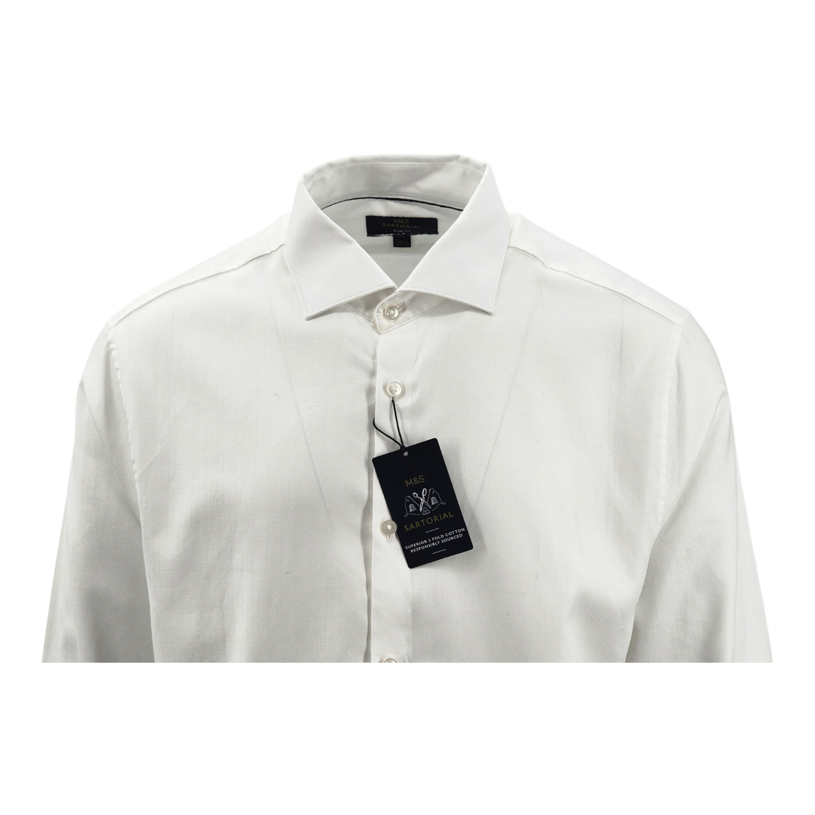 M&S SARTORIAL Slim/Regular/ Tailored Fit Double Cuff Herringbone Mens Shirt