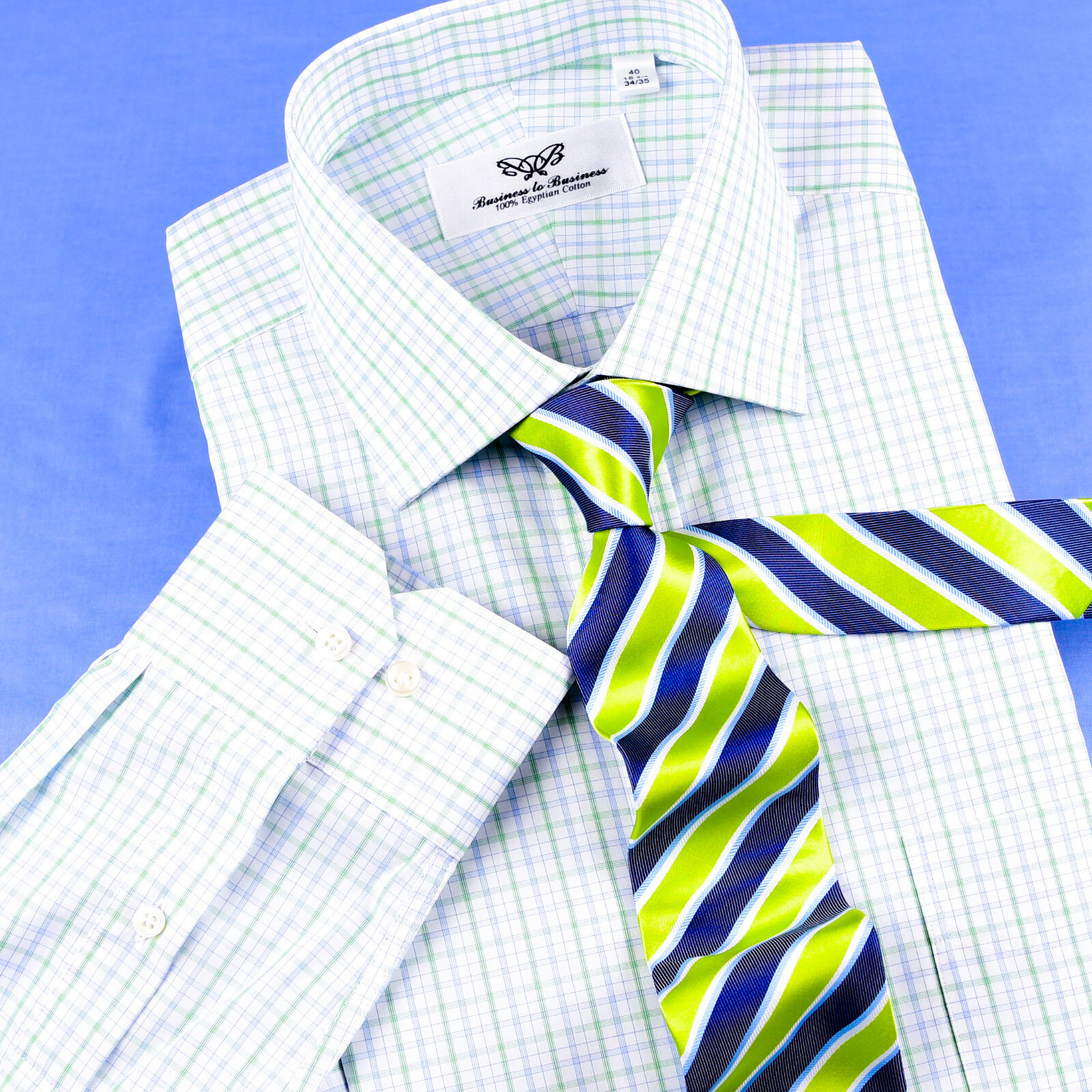 Mens Elegant Green & Blue Double Ply 80’s Fine Wevon Formal Business Shirts