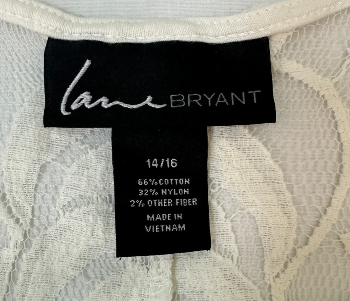 Lane Bryant Lace Ombre Top Womens 14/16 Ivory Mint Floral Short Sleeve Blouse