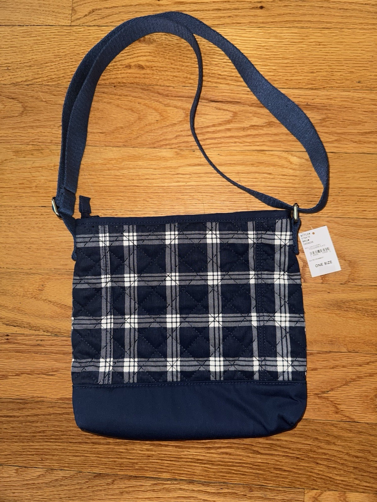 Lands End crossbody Tote Blue Flannel Quilted New With Tags