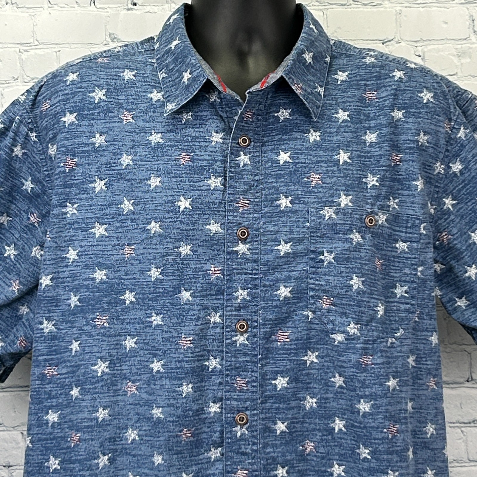 Outdoor Life USA Flag Stars Stripes Button Front Shirt Blue Patriotic XL X-Large