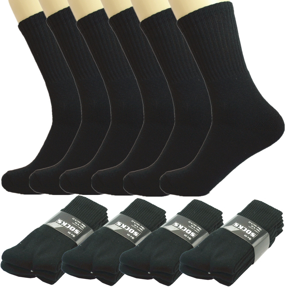 3 Pairs Mens Black Sports Athletic Work Crew Cotton Long Socks Size 9-11 10-13