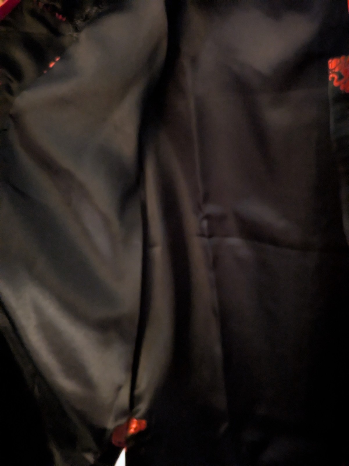 YHSL Mens XL (42″) Asian Jacket Dragon Black Red Knot Frog Closure Lined Pocket