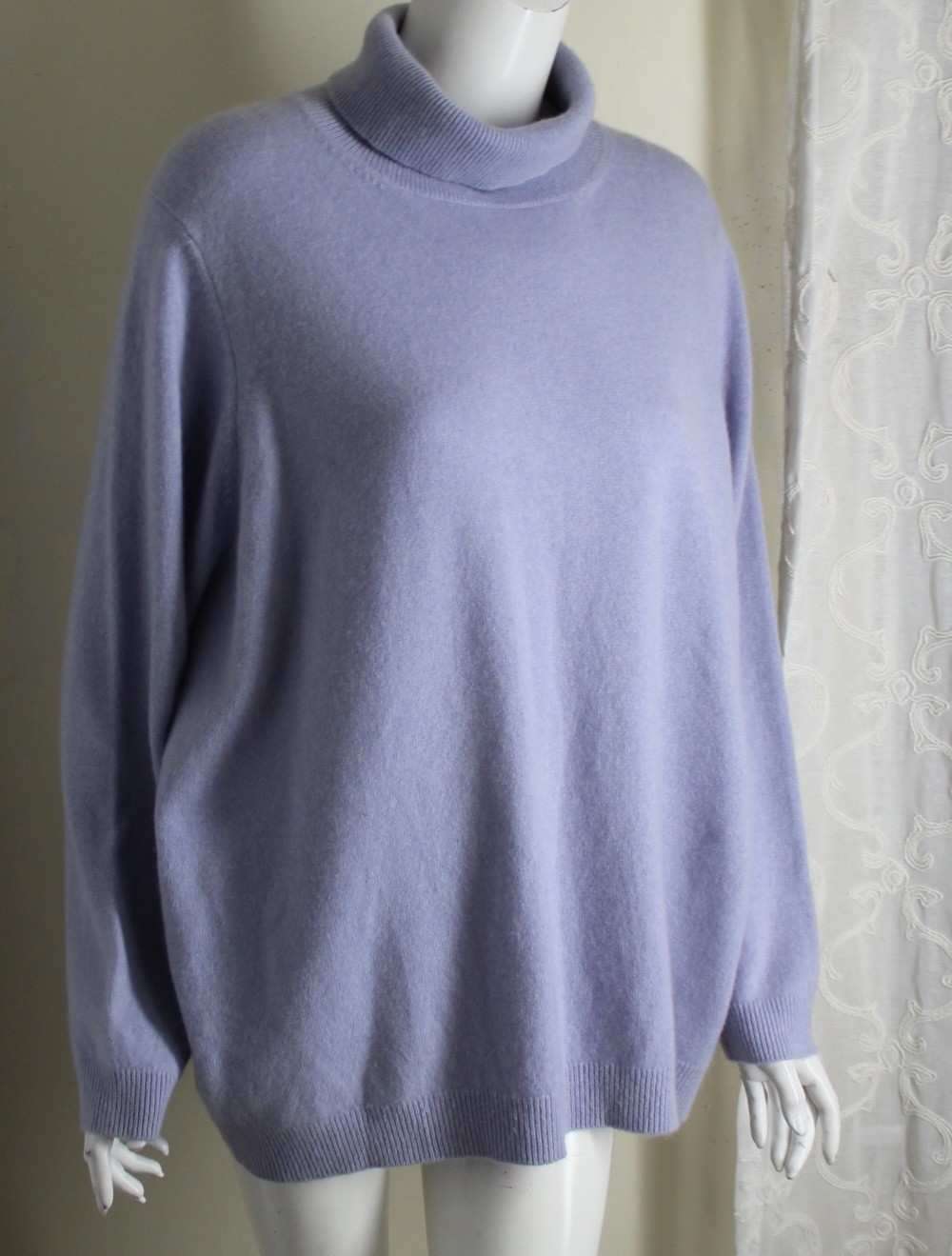 Lands End 1X 2X 53″Bust Plush Lavender Purple 100% Cashmere Turtleneck Sweater