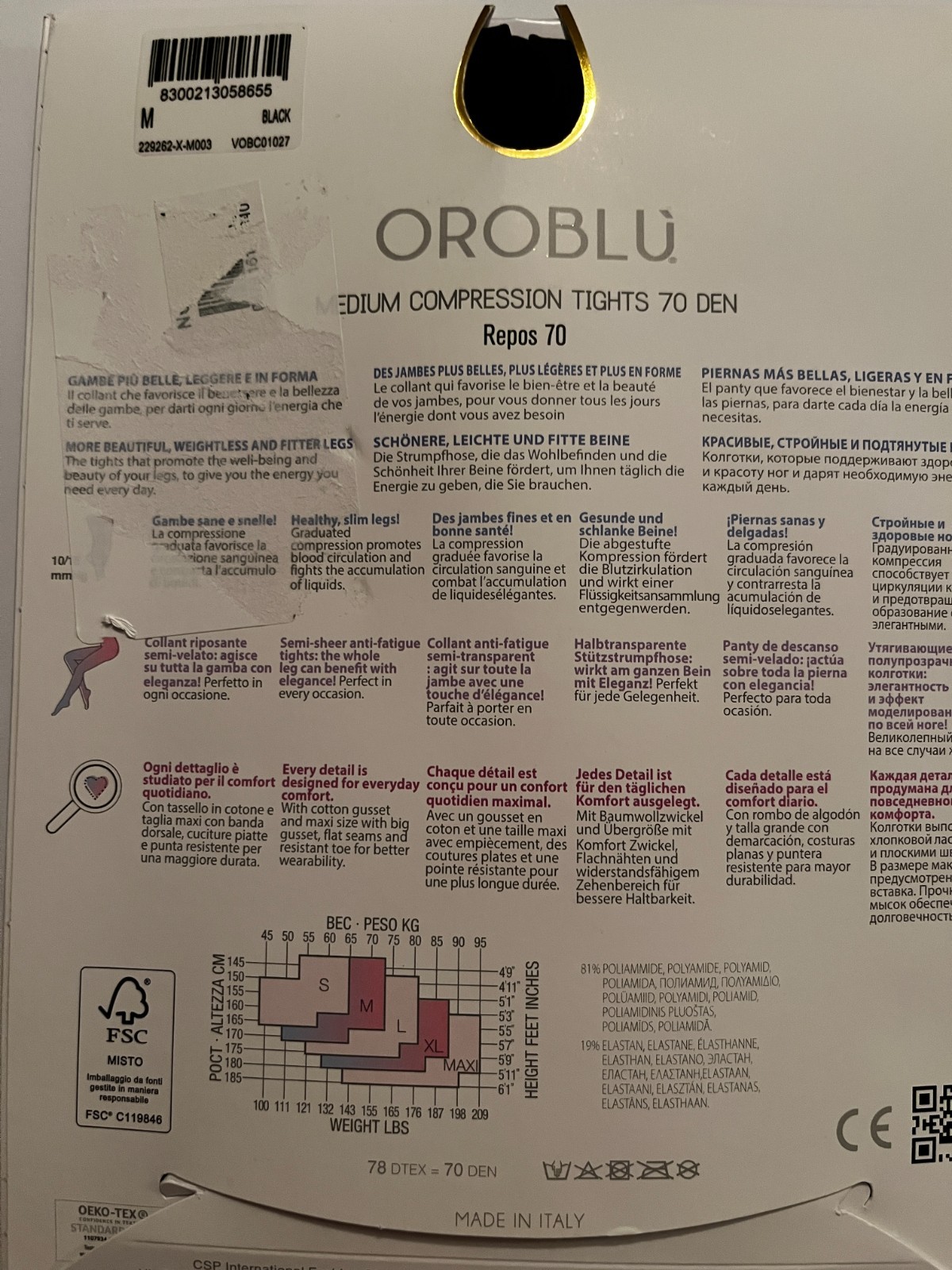 OROBLU Repos 70 Super Legs Medium Compression Tights Black M