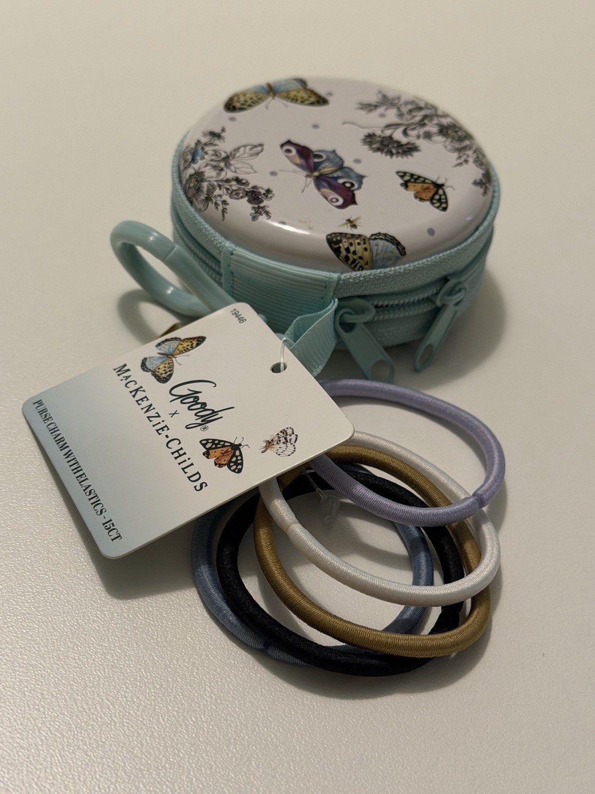 Goody x MacKenzie-Childs Butterfly Toile Purse Charm & 15 Ouchless Hair Elastic