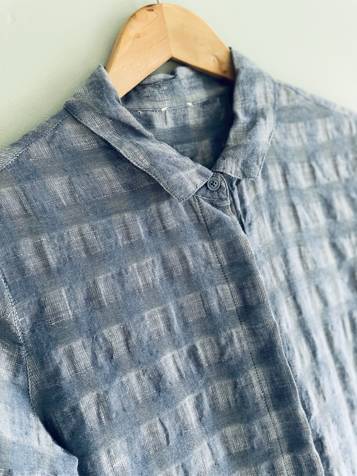 Poetry Blue Plaid Check Crinkle Effect Blue Long Sleeved Relaxed Fit Blouse Uk 6