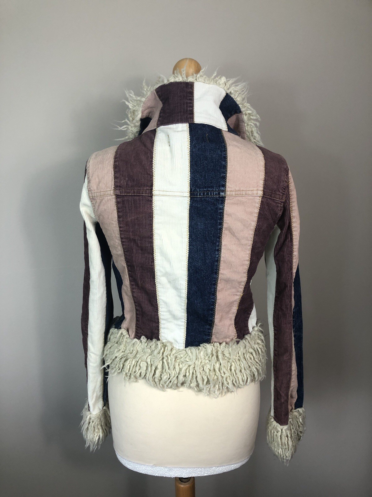 Miss Posh Denim Cord Striped short Penny Lane Afghan coat Jacket Size 8