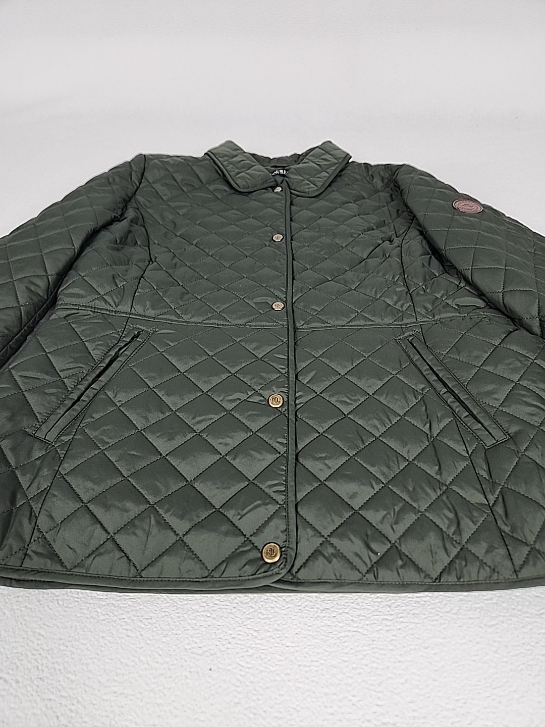Lauren Ralph Lauren Diamond Quilted Button Up Mid Jacket Women’s Large Green