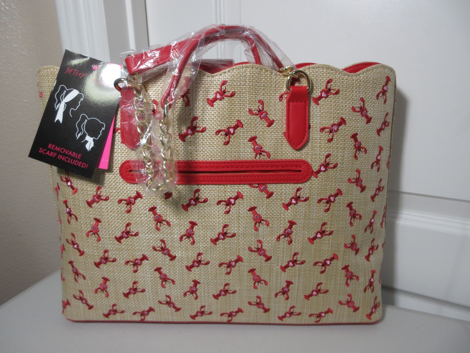 BETSY JOHNSON LOBSTER PRINT TOTE/SHOULDER BAG SCARF NWT
