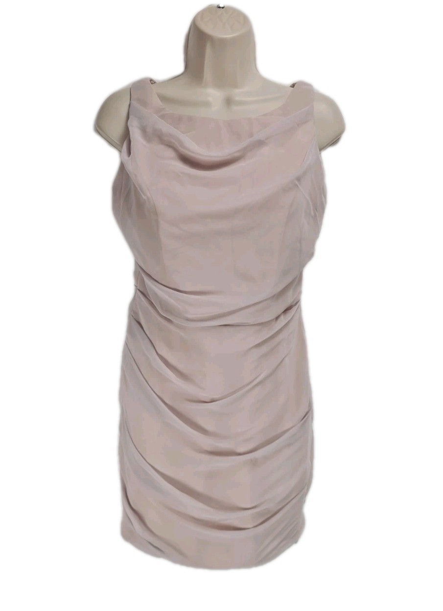 JIM HJELM Women Size 8 Beige Ruched Mini Dress Sleeveless No Stretch 140NA