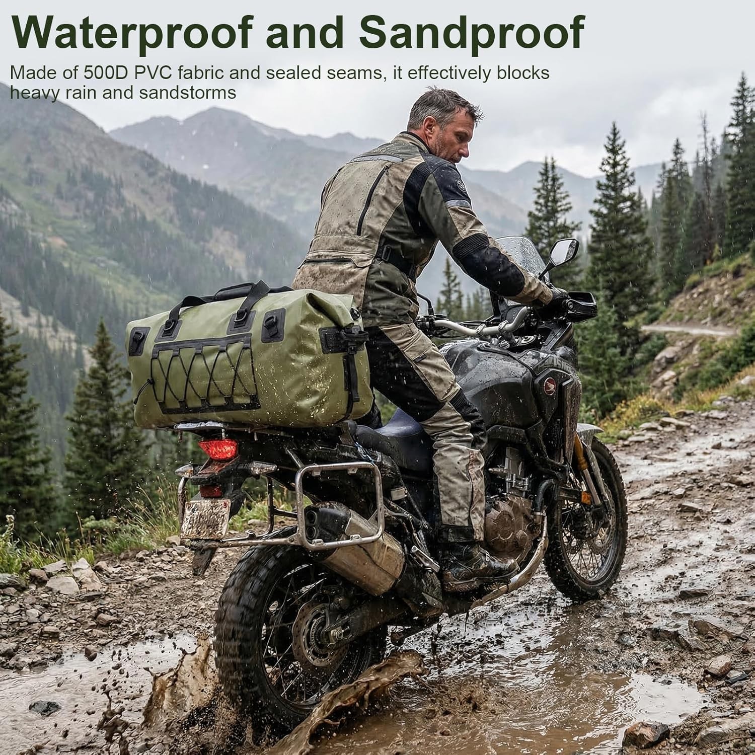 Waterproof Duffel Bag, 70L Large Motorcycle Dry Backpack, Heavy-Duty Roll Top Wa