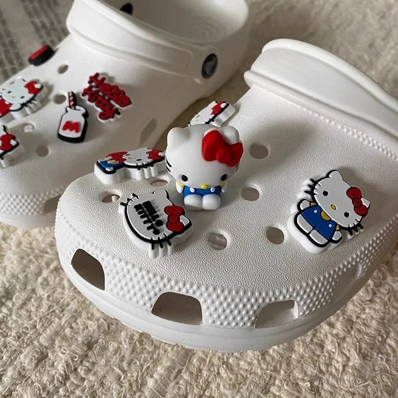 10Pcs/Set Hello Kitty Bowknot DIY Sandal Charms Sweet Cute Cartoon PVC Garden Sh