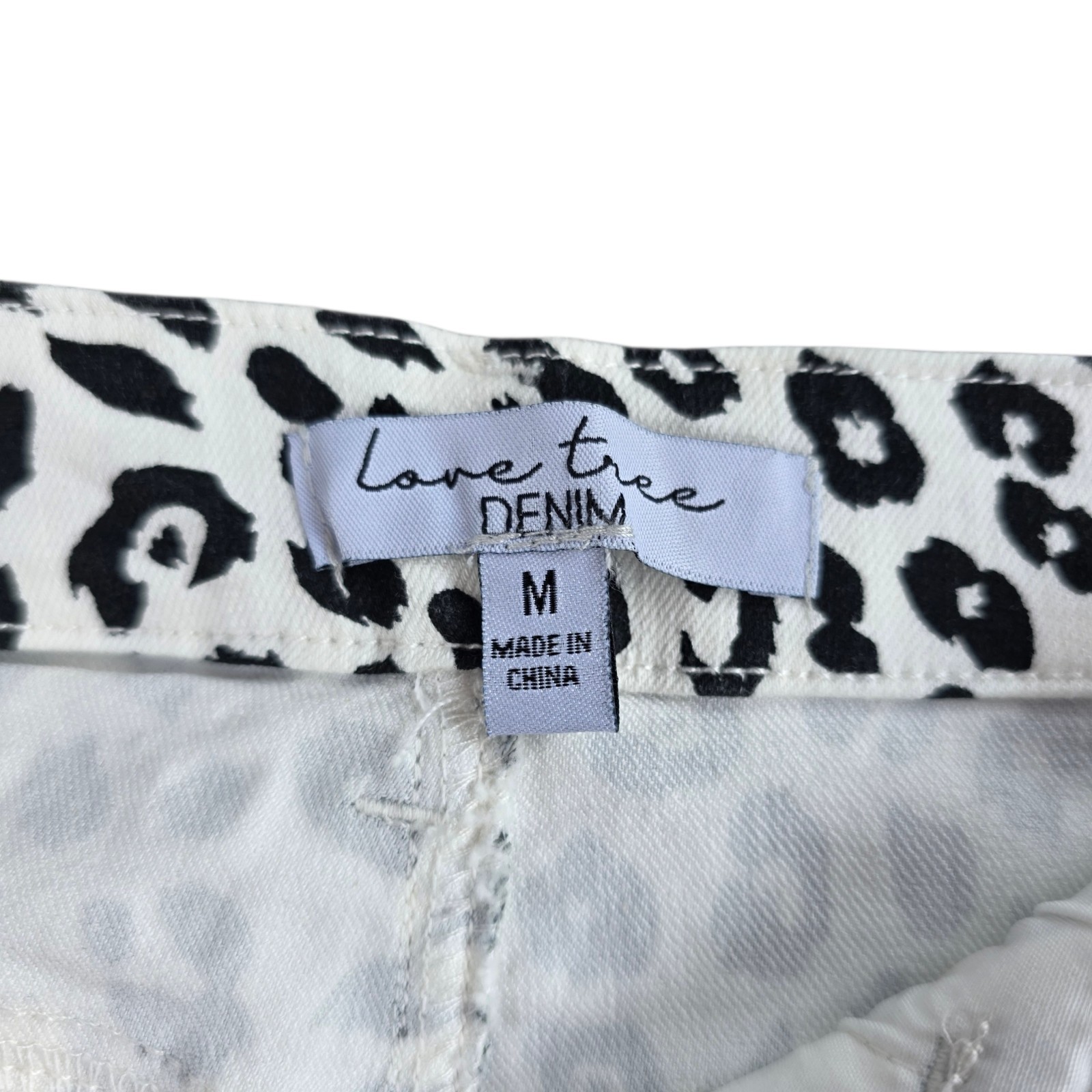 Love Tree Leopard Print Denim Mini Skirt Womens M Black White Y2K Indie Grunge