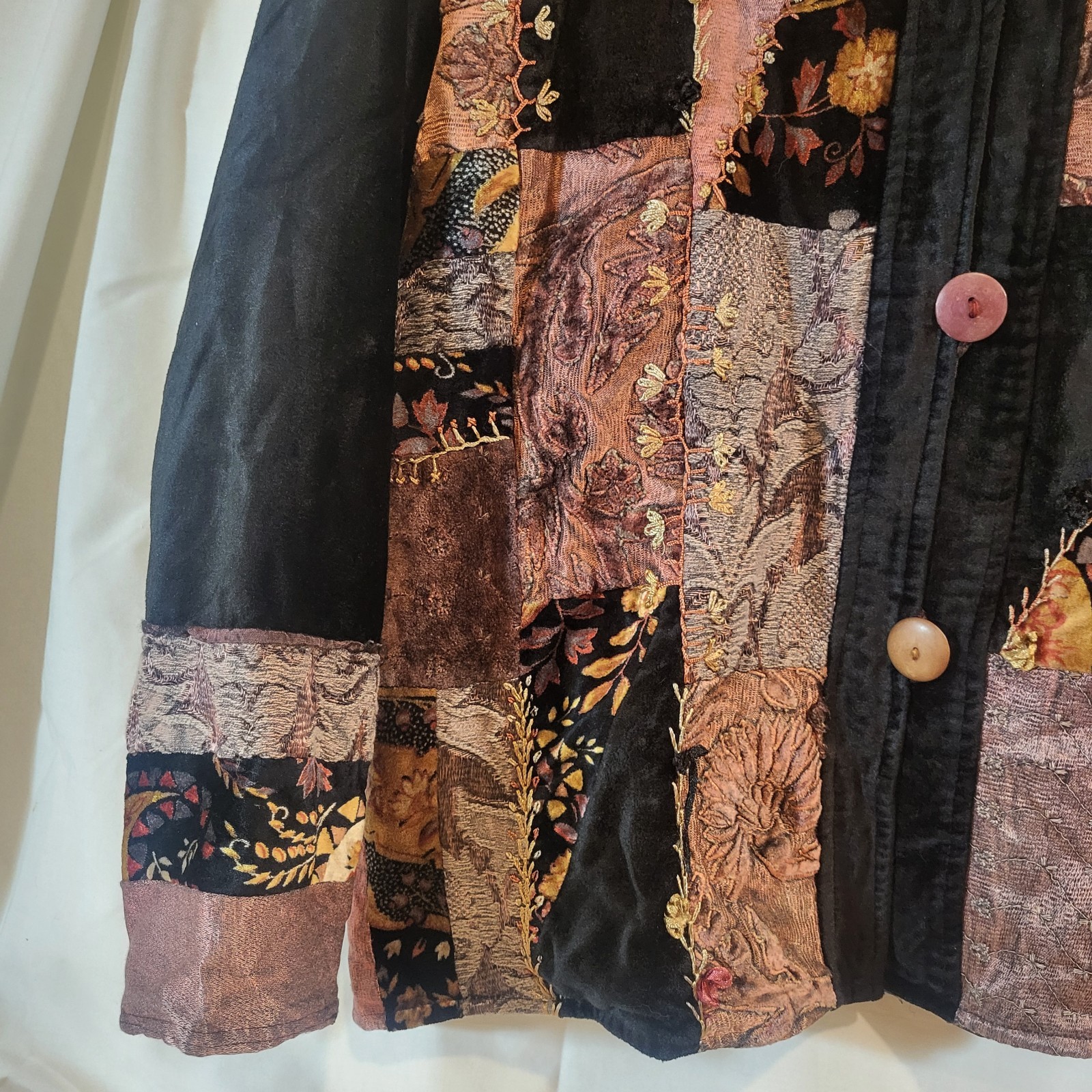 Flashback Patchwork Jacket Blazer Sz XL Texture Velvet Metallic Button Lined