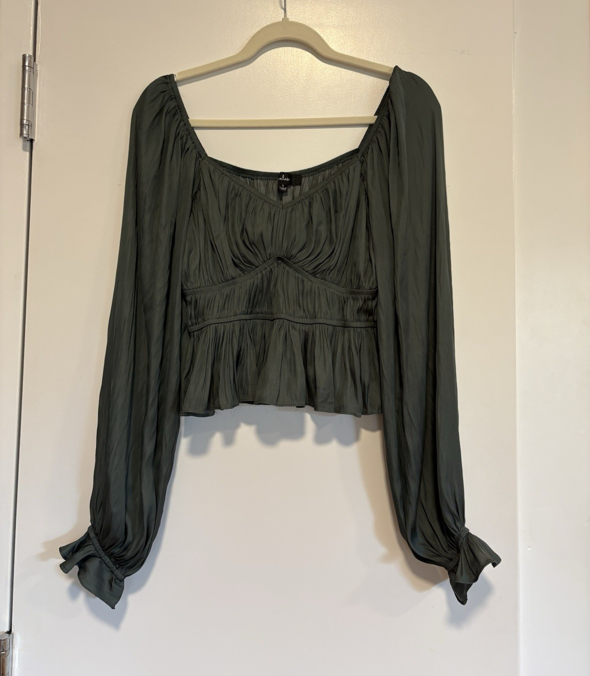Lulus Women’s Green Square Neck Smocked Balloon Sleeve Crop Blouse S