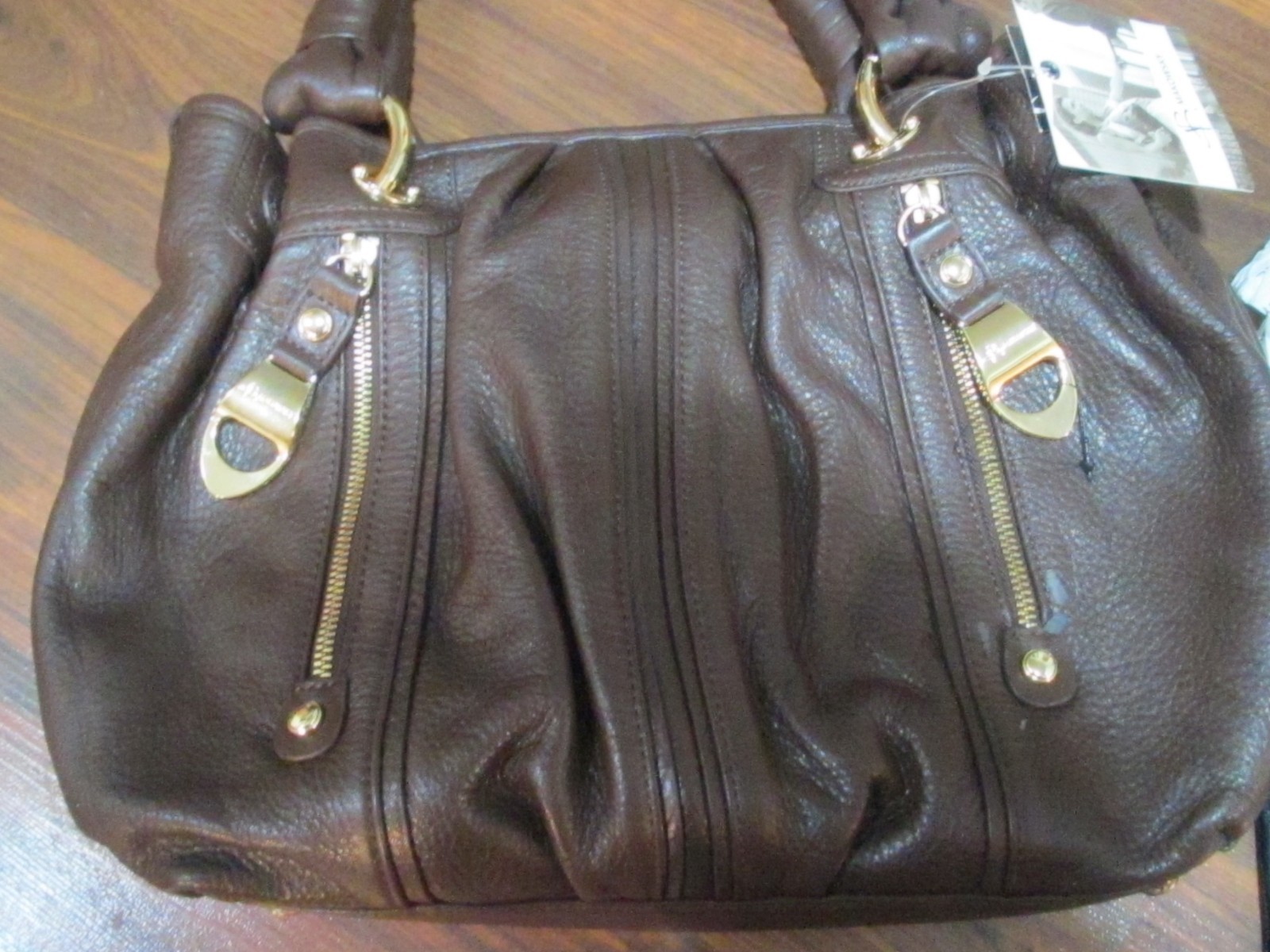 NWT! B. MAKOWSKY DARK BROWN PEBBLE LEATHER DOUBLE HANDLE HOBO TOTE BAG PURSE