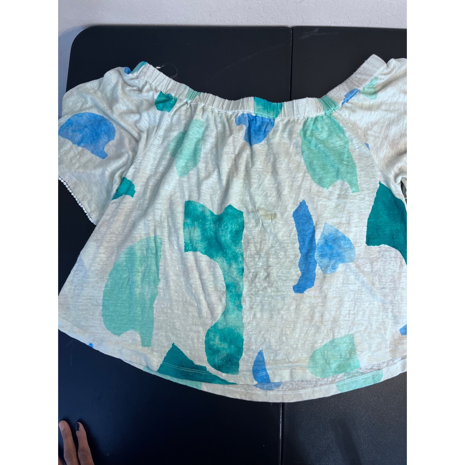 Chicos Off Shoulder Top Abstract Print Linen Blend Women 2 US L