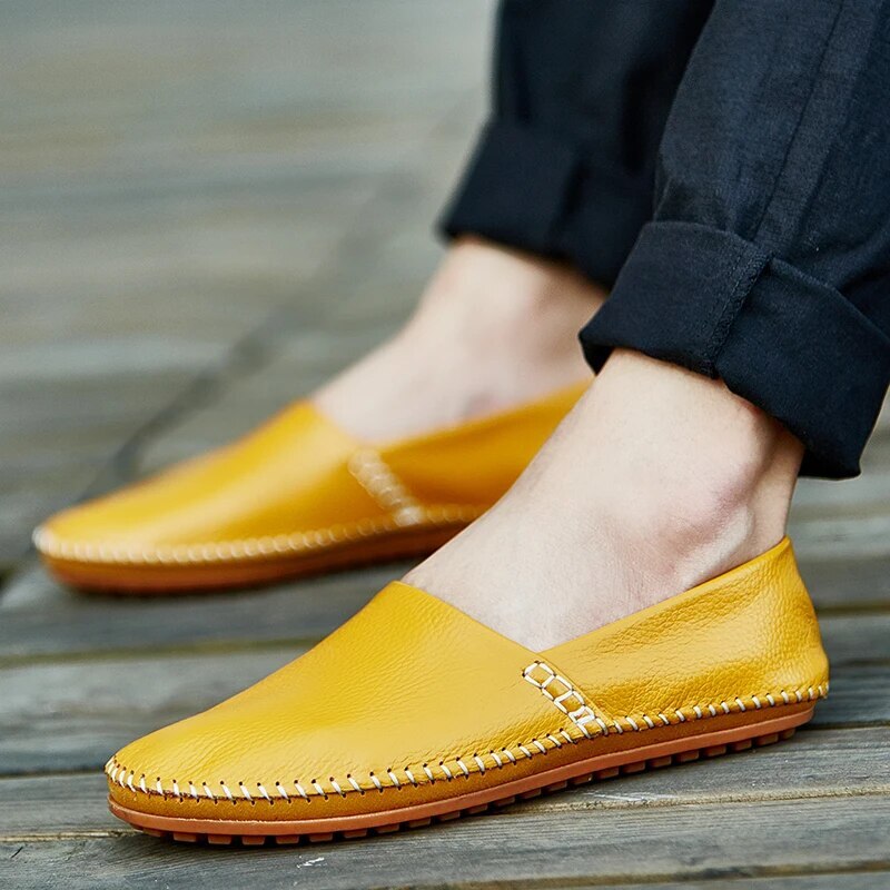 Genuine Leather Men Casual Shoes Lightweight Loafers Slip on Flats Driving Shoes