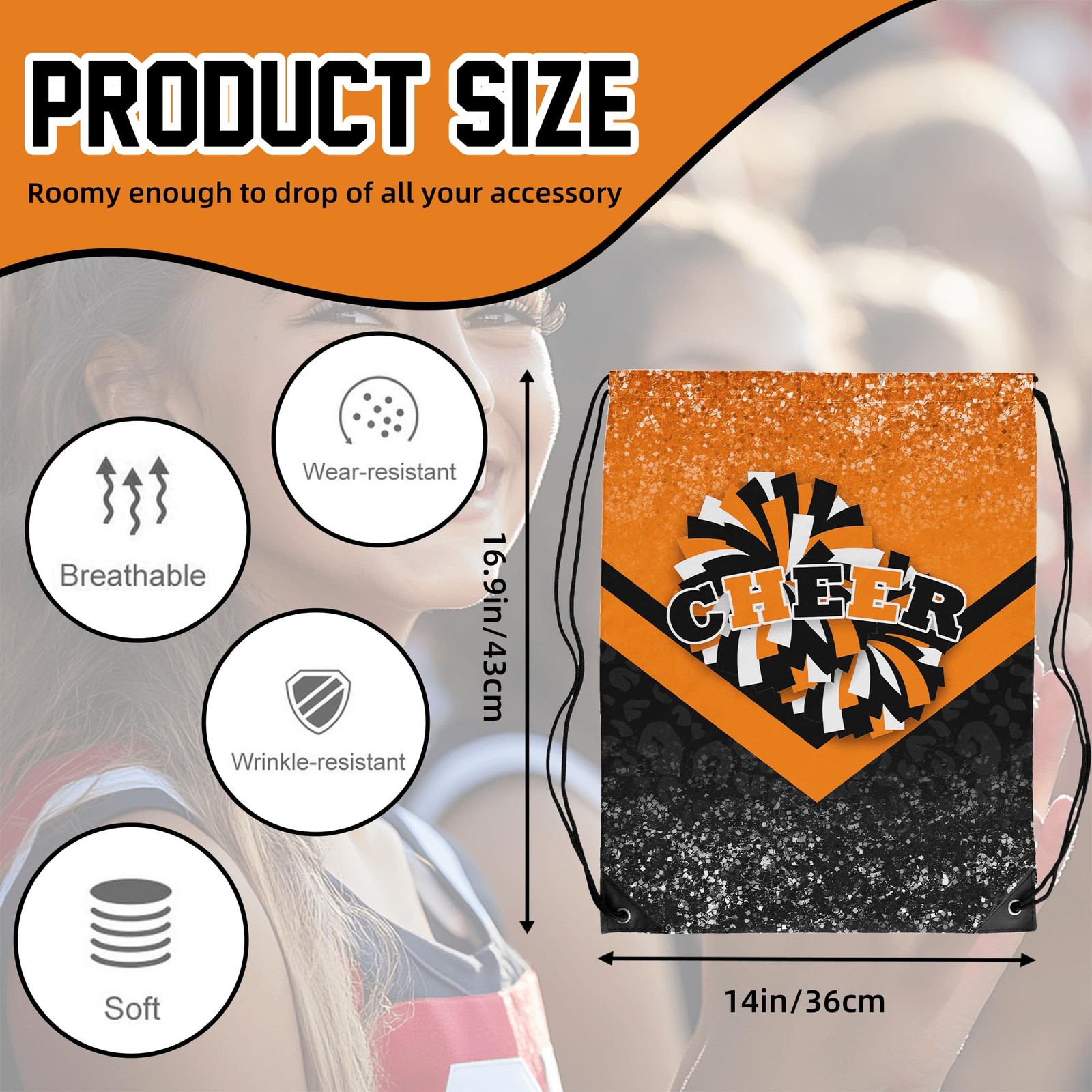 Cheer Drawstring Backpack Cheerleading Drawstring Gym Bag Cheer Accessories C…