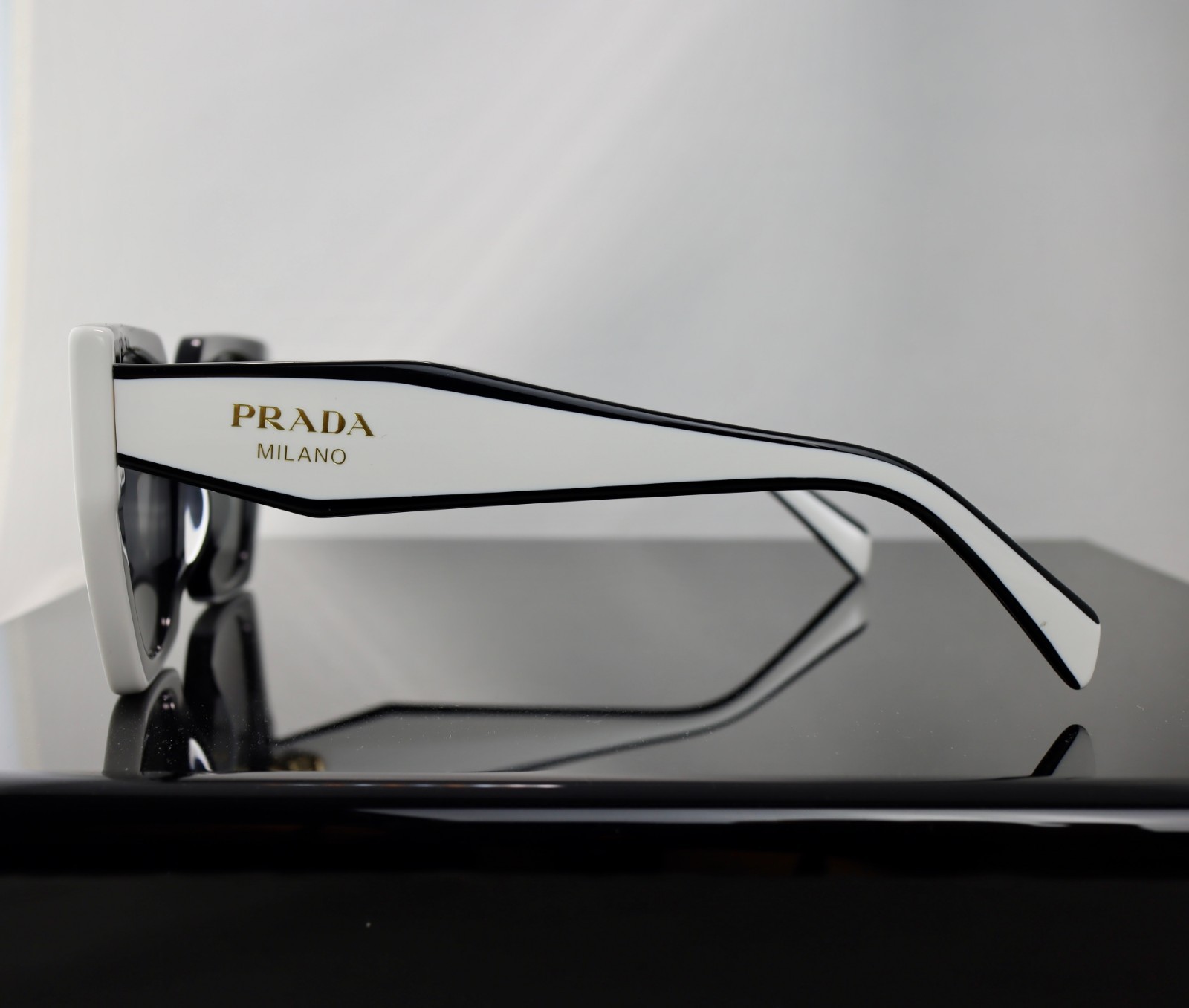 Prada PR15WS Black and White/ Gray Lens Square Sunglasses 100% UV
