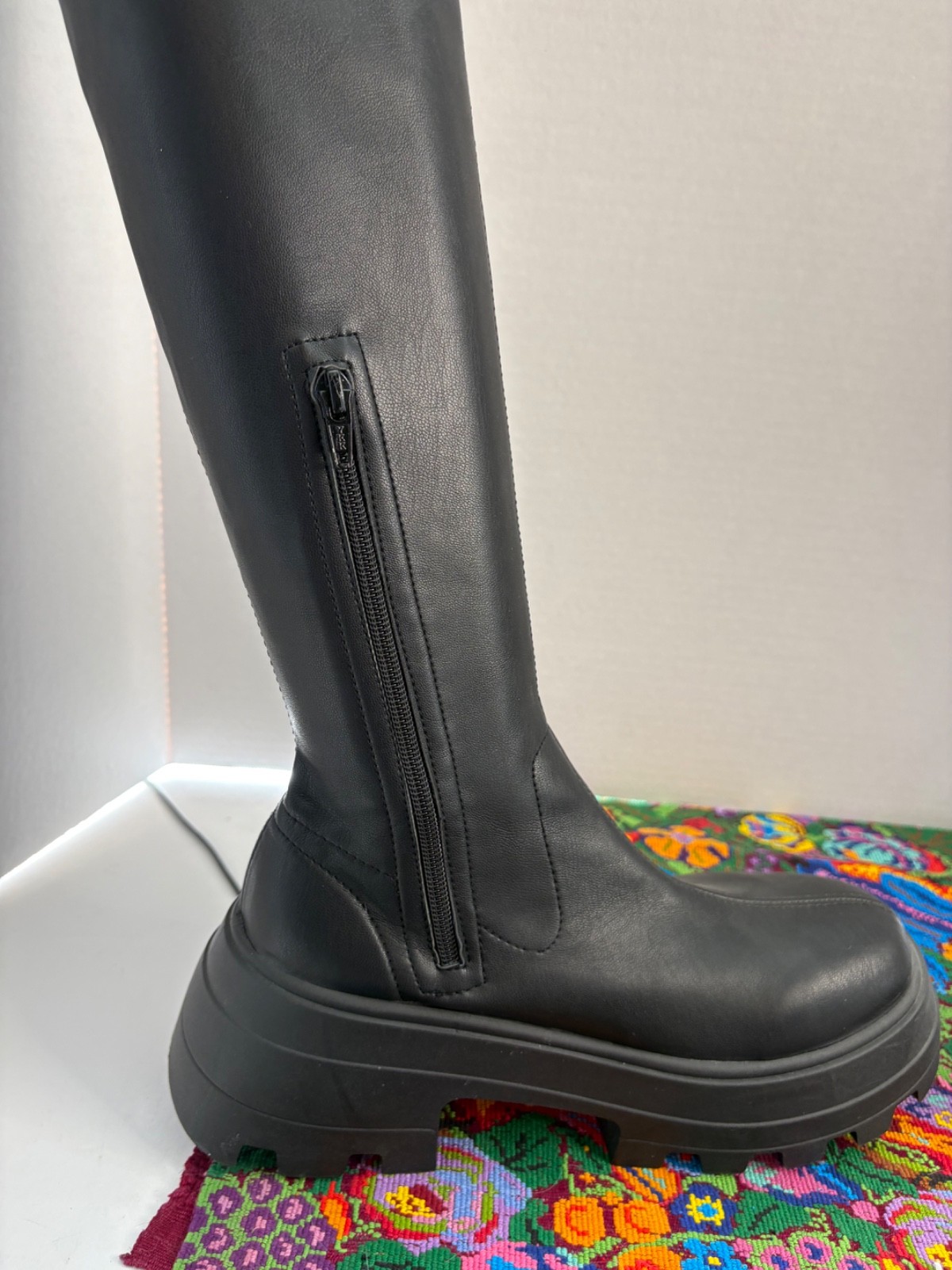ASOS Design Italy “KAYA” Black PU Dominatrix Chunky Platform Thigh Boots 8M EUC
