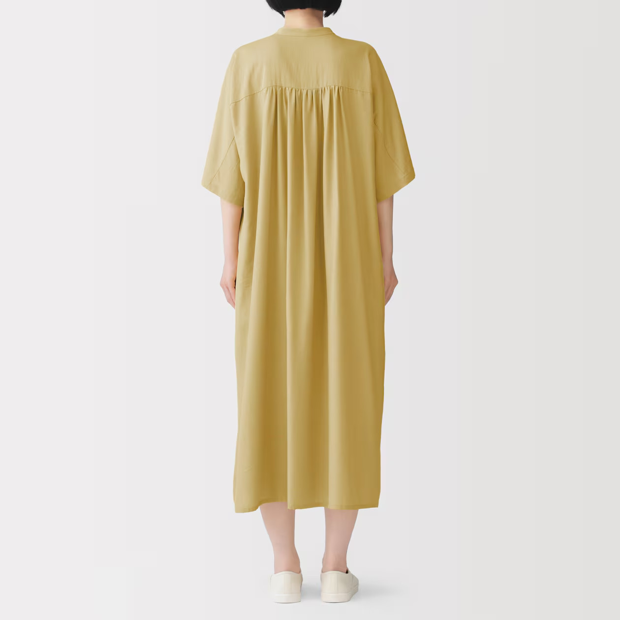 MUJI Womens Smooth 1/2 Sleeve Dress Dark Brown FedEx