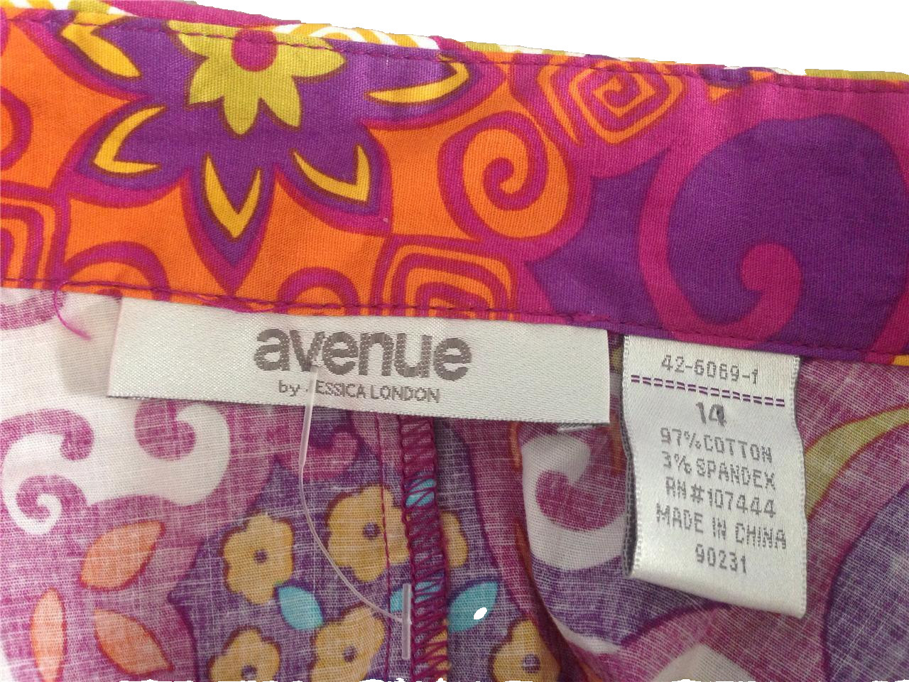 avenue by Jessica London Blouse Multi-color Floral Cotton Button Front Womens 14