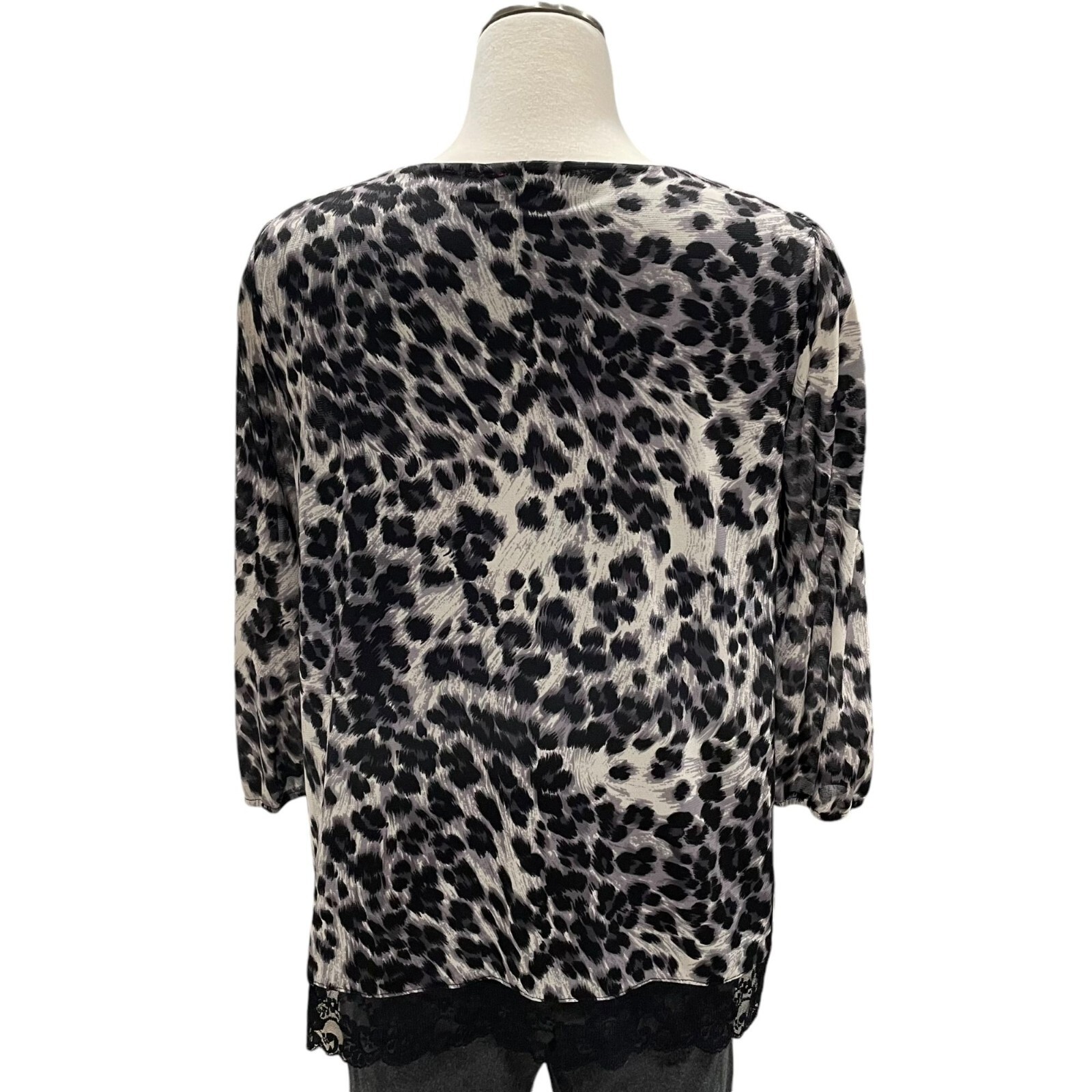 Leopard Print Blouse L Lace Animal Casual Chic Flowy Trendy Fall Relaxed Weekend