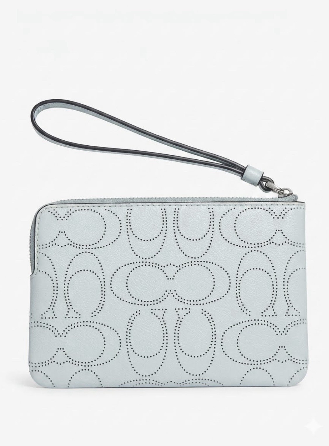 COACH Perforated Signature Leather Corner Zip Wristlet Pastel Blue NWOT