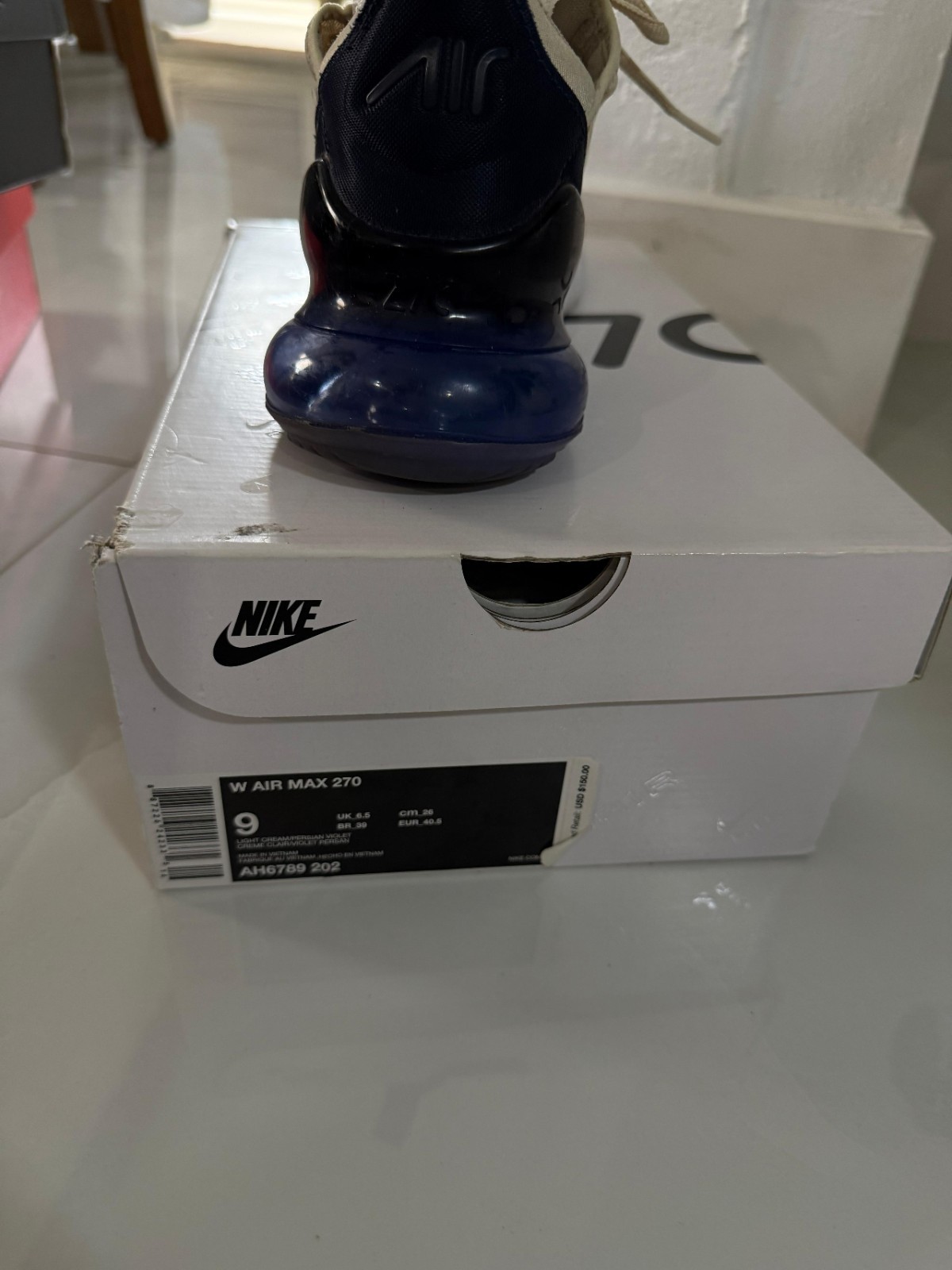 Nike Air Max 270 Women’s Low Top Sneaker Light Cream/Midnight Navy AH6789-202