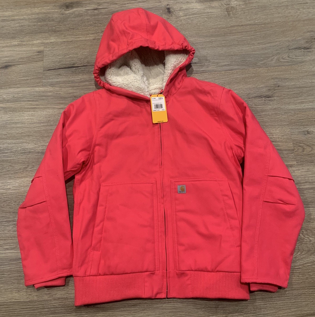 NWT Carhartt Girls Canvas Insulated Hooded Active Jacket Raspberry Size L (14)