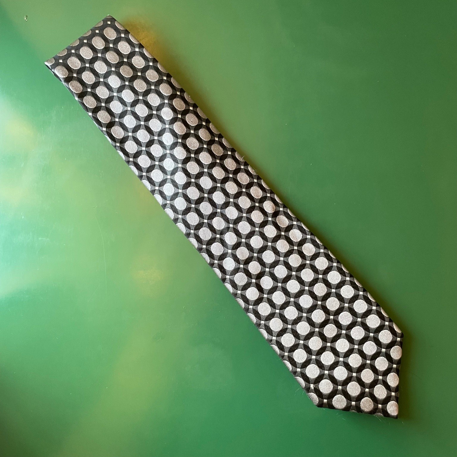BCBG Attitude Men’s Tie Black Silver Classic 57-60″ Silk Patterned