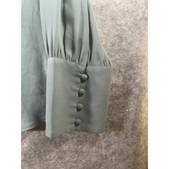 Ann Taylor Pintuck Pleated Blouse Sage Green Long Sleeve Button Cuff Top XL